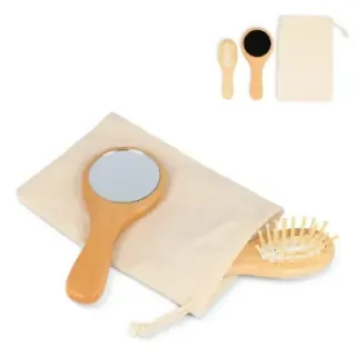 Bamboo Brush & Mirror set - LT90751 (gadzety reklamowe)